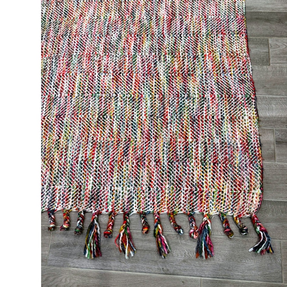 World Market Multicolor Woven Throw Blanket Boho Fringe 50x60 Tassels Textured - Picture 3 of 8